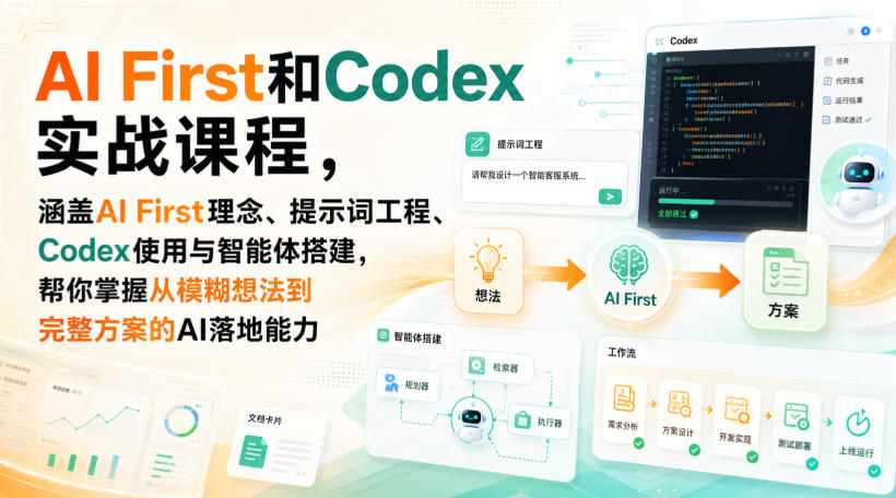 AI First和Codex实战课，涵盖AI First理念、提示词工程、Codex使用与智能体搭建，掌握从模糊想法到完整方案的AI落地能力-惠声资源站