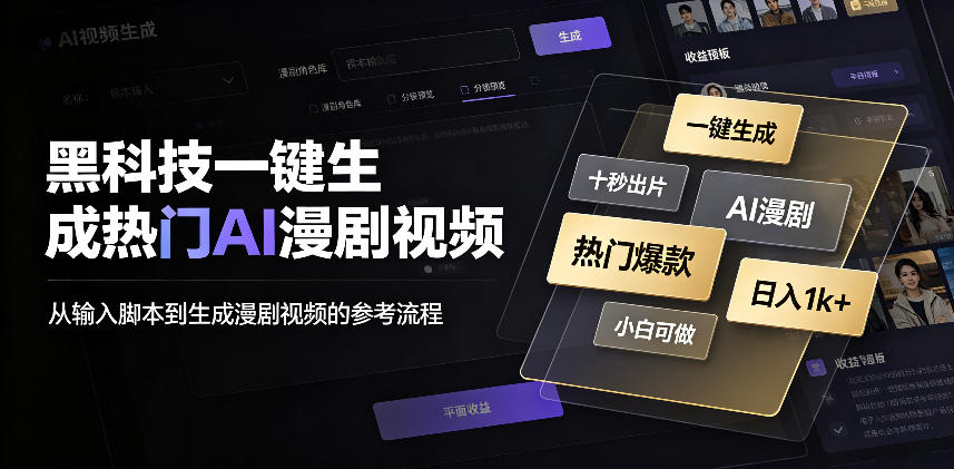 黑科技一键生成热门AI漫剧视频，十秒钟即可搞定，小白也能日入1k+【揭秘】-惠声资源站