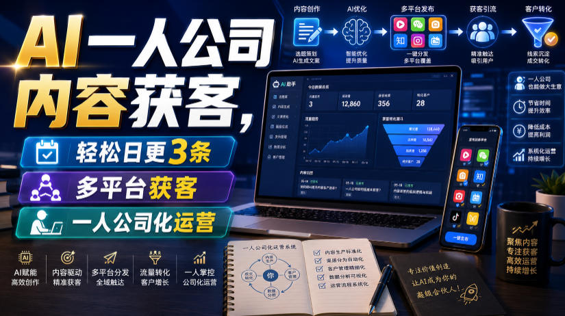 AI一人公司内容获客，轻松日更3条，多平台获客，一人公司化运营(更新0827)-惠声资源站