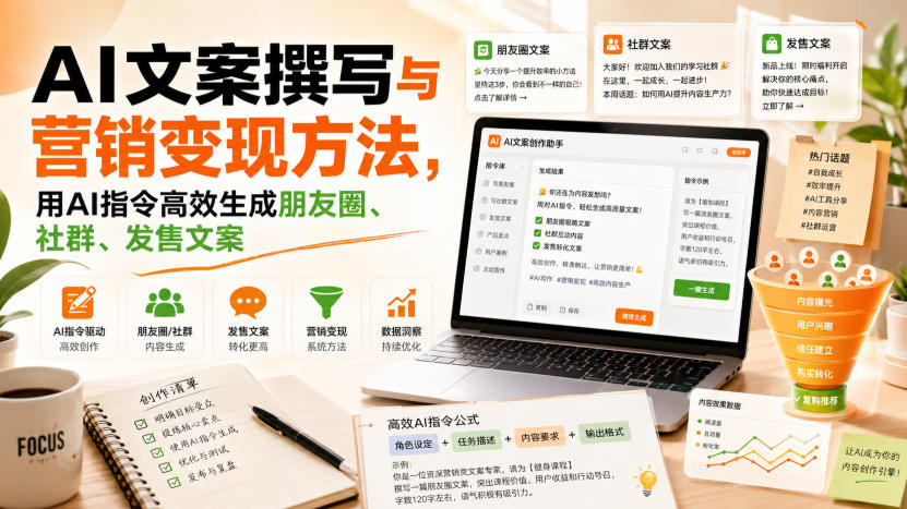AI文案撰写与营销变现方法，用AI指令高效生成朋友圈、社群、发售文案-惠声资源站