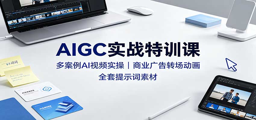 AIGC实战特训课：多案例AI视频实操，商业广告转场动画，全套提示词素材-惠声资源站