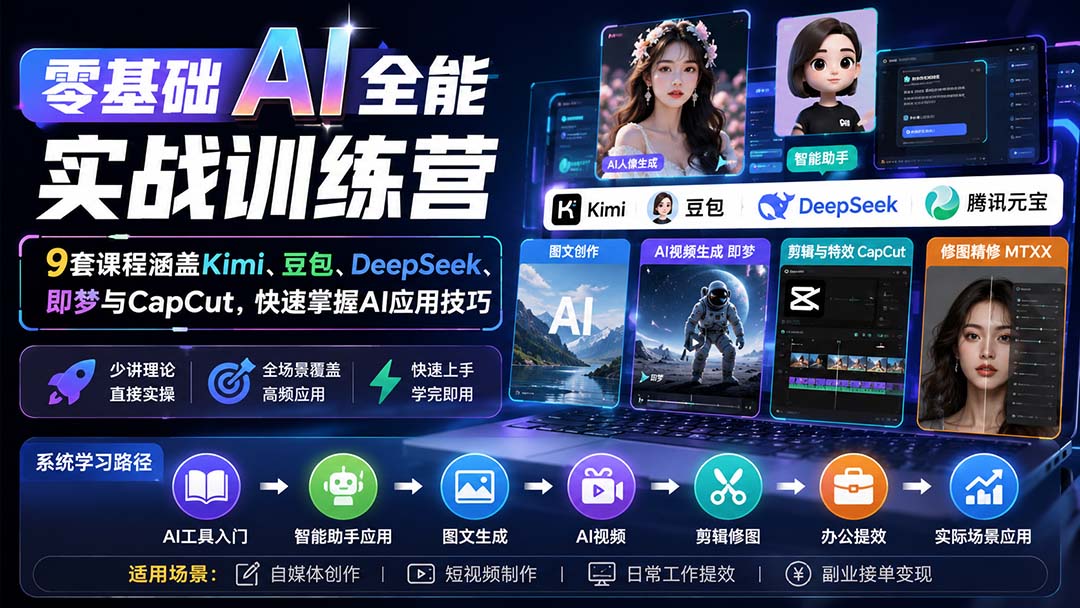 零基础AI全能实战训练营：9套课程涵盖Kimi、豆包、DeepSeek、即梦与CapCut，快速掌握AI应用技巧-惠声资源站