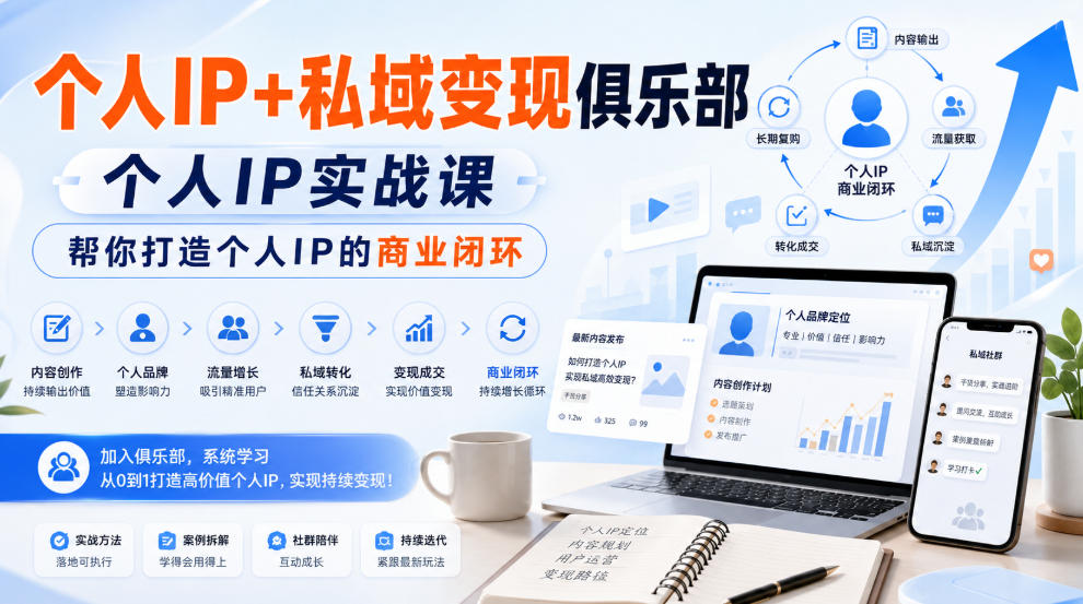 个人IP+私域变现俱乐部，个人IP实战课，帮你打造个人IP的商业闭环-惠声资源站
