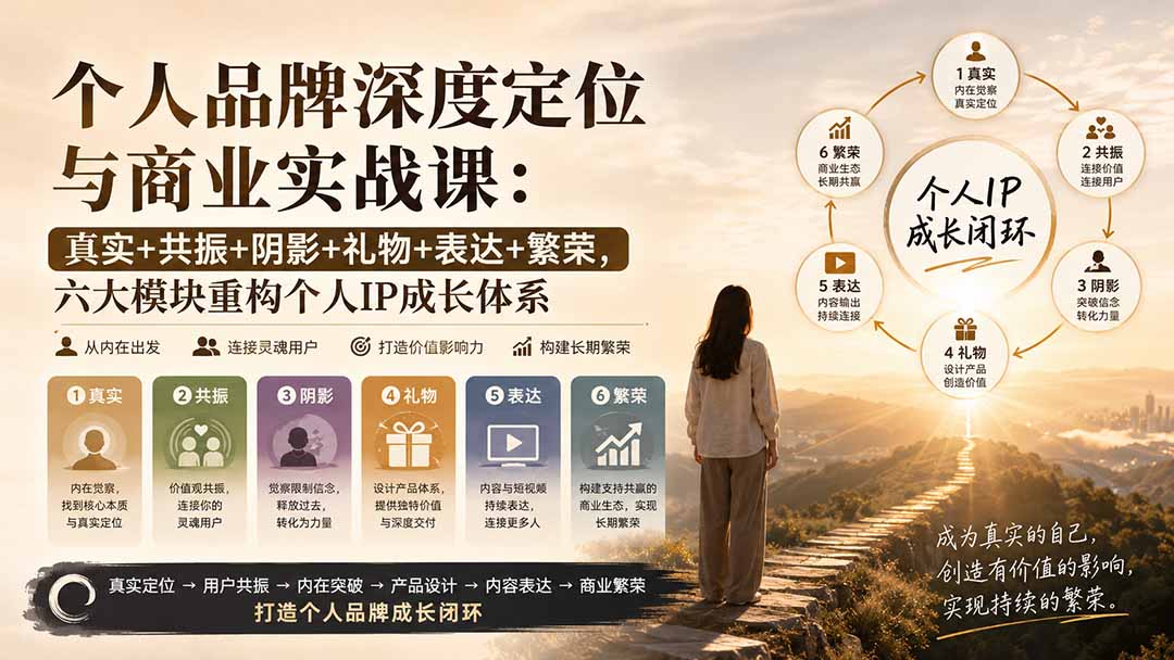 个人品牌深度定位与商业实战课：真实+共振+阴影+礼物+表达+繁荣，六大模块重构个人IP成长体系-惠声资源站