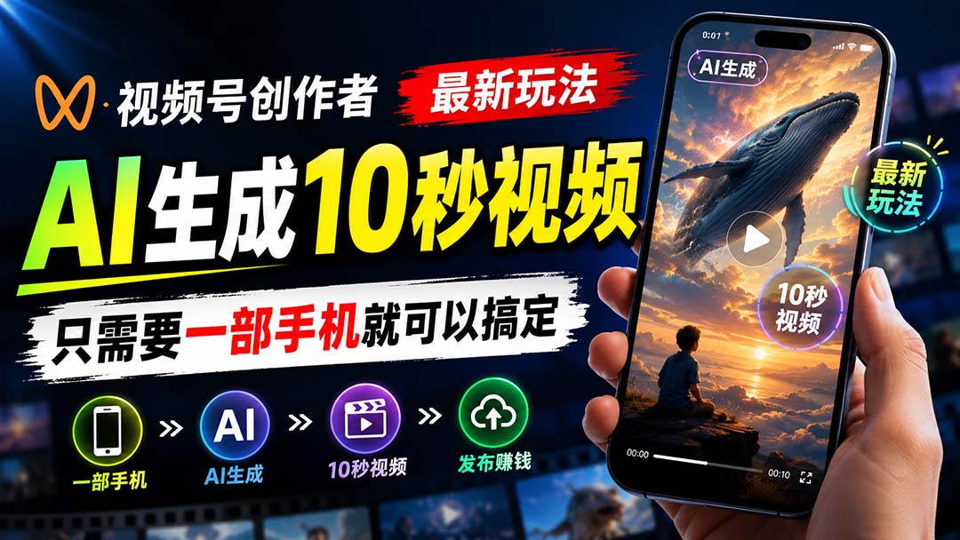视频号创作者最新玩法，AI生成10秒视频，只需要一部手机就可以搞定-惠声资源站