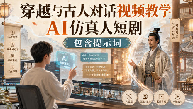 穿越与古人对话视频教学，AI仿真人短剧，包含提示词-惠声资源站
