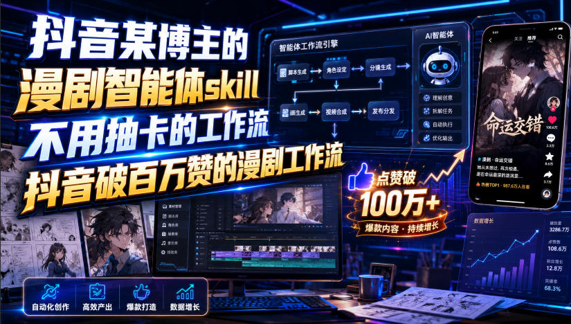 抖音某博主的漫剧智能体skill，不用抽卡的工作流，抖音破百万赞的漫剧工作流(更新)-惠声资源站