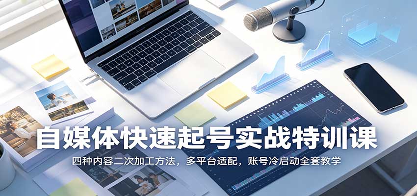 自媒体快速起号实战特训课：四种内容二次加工方法，多平台适配，账号冷启动全套教学-惠声资源站
