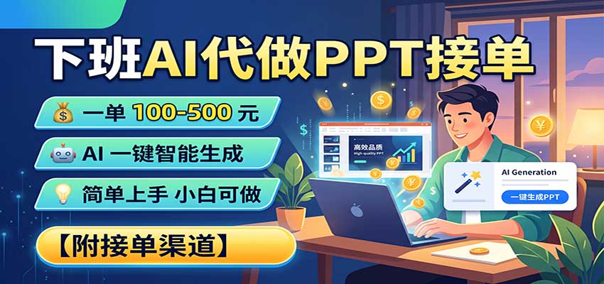 下班AI代做PPT接单，一单100-500，AI一键生成，小白也能做，附接单渠道-惠声资源站