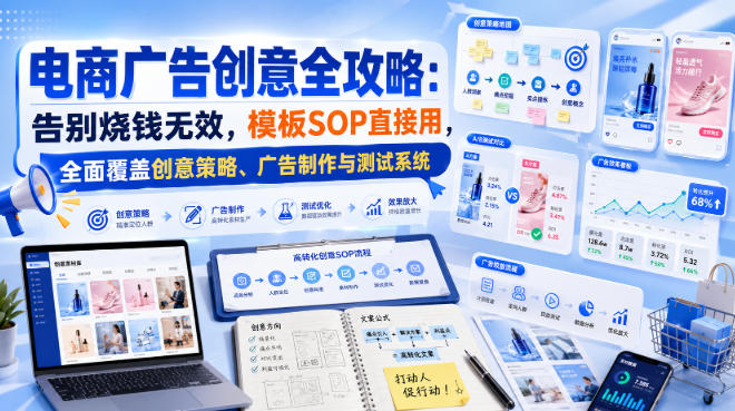 电商广告创意全攻略：告别烧钱无效，模板SOP直接用，全面覆盖创意策略、广告制作与测试系统【原创双语字幕】-惠声资源站