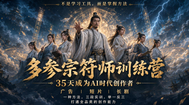 多参宗符师训练营，35天成为AI时代创作者，广告|短片|长剧，一种方法，三段实训，举一反三，打通全品类的创作能力-惠声资源站