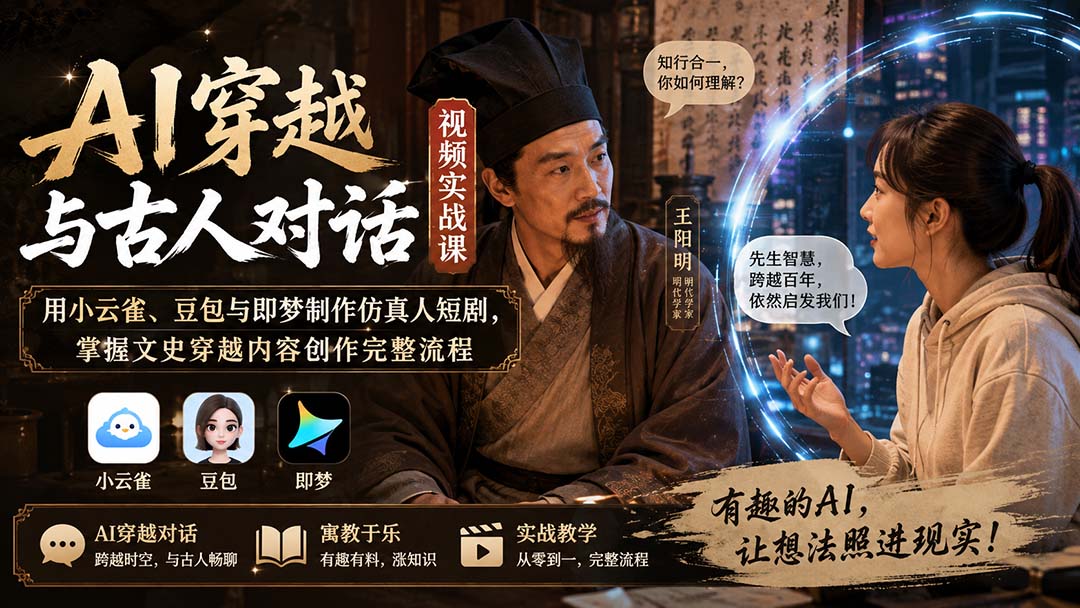 AI穿越与古人对话视频实战课：用小云雀、豆包与即梦制作仿真人短剧，掌握文史穿越内容创作完整流程-惠声资源站