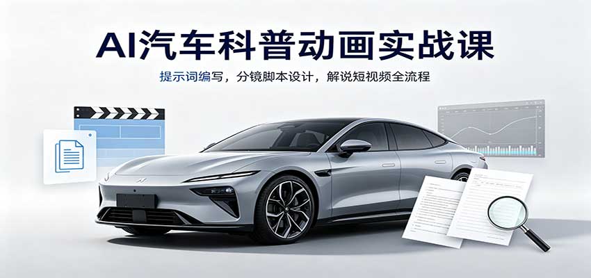 AI汽车科普动画实战课：提示词编写，分镜脚本设计，解说短视频全流程-惠声资源站