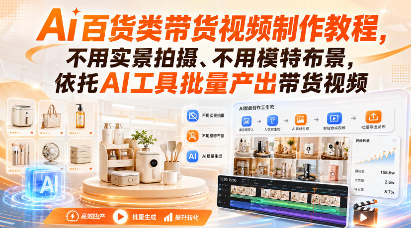 Ai百货类带货视频制作教程，不用实景拍摄、不用模特布景，依托AI工具批量产出带货视频-惠声资源站