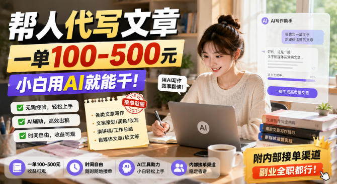 帮人代写文章，一单100-500，小白用AI就能干，附内部接单渠道，副业全职都行【揭秘】-惠声资源站
