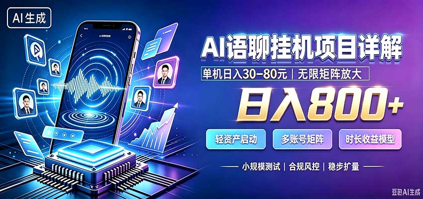AI语聊挂机，日入800+，适用个人副业，工作室矩阵操作-惠声资源站