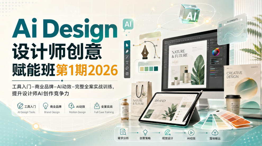 Ai Design设计师创意赋能班第1期2026｜工具入门‑商业品牌‑AI动效‑完整全案实战训练，提升设计师AI创作竞争力-惠声资源站