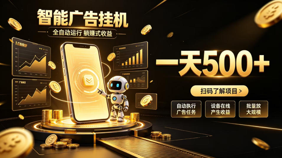 智能广告挂G项目，无需人工值守，全自动躺賺增收，单日收益可达500+【揭秘】-惠声资源站