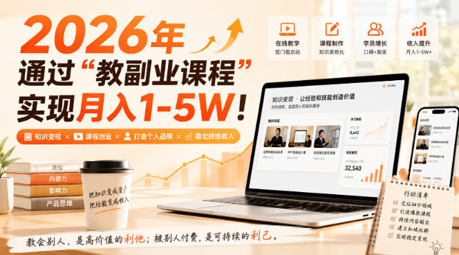 2026年通过“教副业课程”实现月入1-5W！毫无保留的全部教给你，长期稳定【揭秘】-惠声资源站
