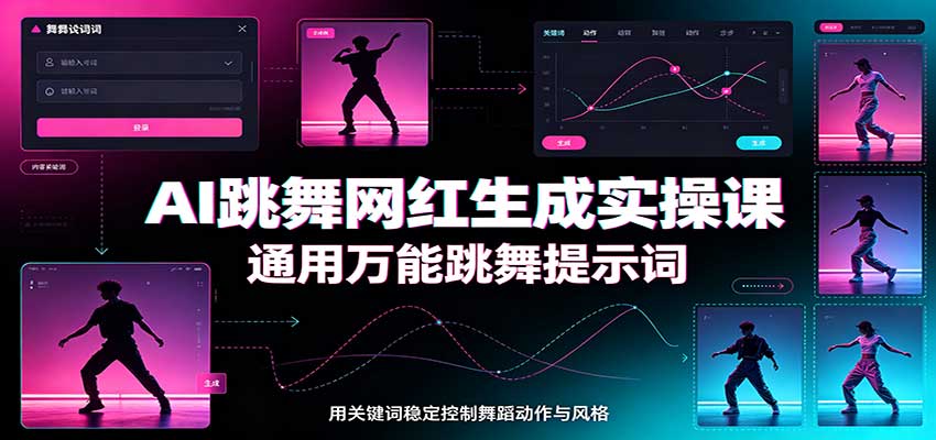 AI跳舞网红生成实操课：通用万能跳舞提示词，多模型适配，人物舞蹈视频制作全套教学-惠声资源站
