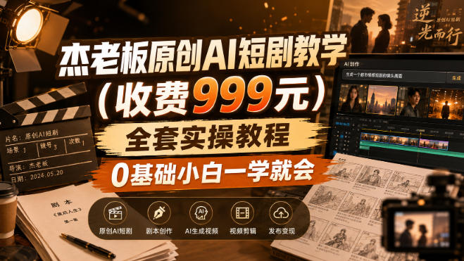 杰老板原创AI短剧教学(收费999元)，全套实操教程，0基础小白一学就会，非搬运技术-惠声资源站