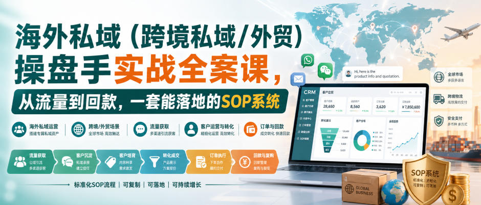 海外私域(跨境私域/外贸)操盘手实战全案课，从流量到回款，一套能落地的SOP系统-惠声资源站