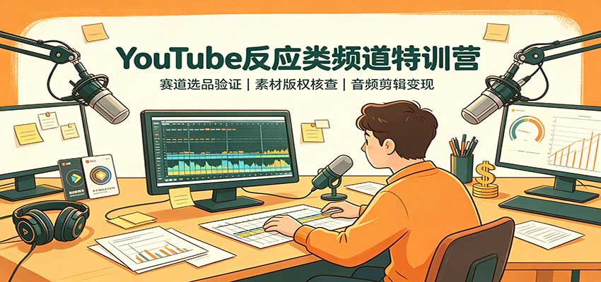 YouTube反应类频道特训营：赛道选品验证，素材版权核查，音频剪辑变现-惠声资源站