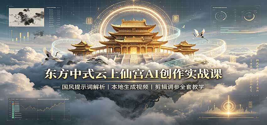 东方中式云上仙宫AI创作实战课：国风提示词解析，本地生成视频，剪辑调参全套教学-惠声资源站