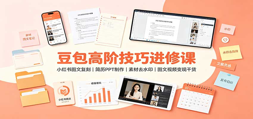 豆包高阶技巧进修课：小红书图文复刻，简历PPT制作，素材去水印，图文视频变现干货-惠声资源站