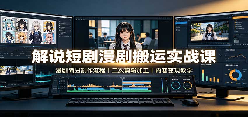 解说短剧漫剧搬运实战课：漫剧简易制作流程，二次剪辑加工，内容变现教学-惠声资源站