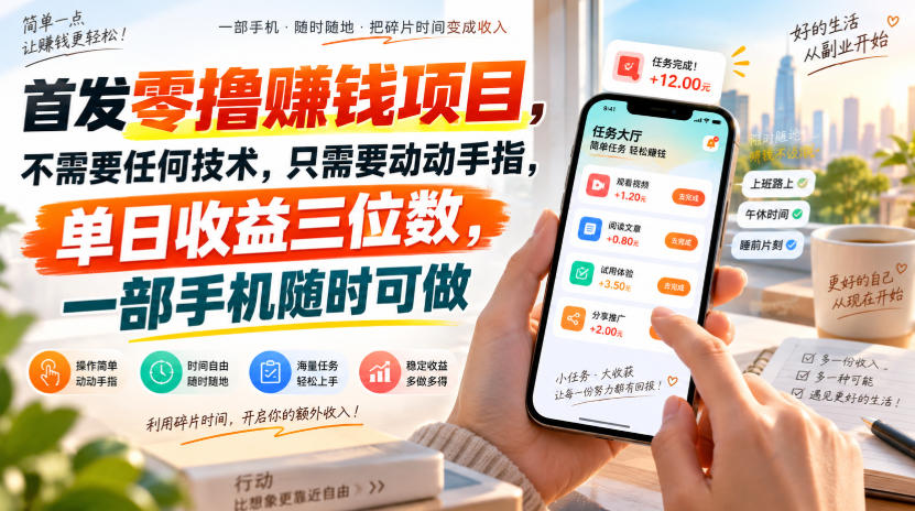 首发零撸賺钱项目，不需要任何技术，只需要动动手指，单日收益三位数，一部手机随时可做【揭秘】-惠声资源站